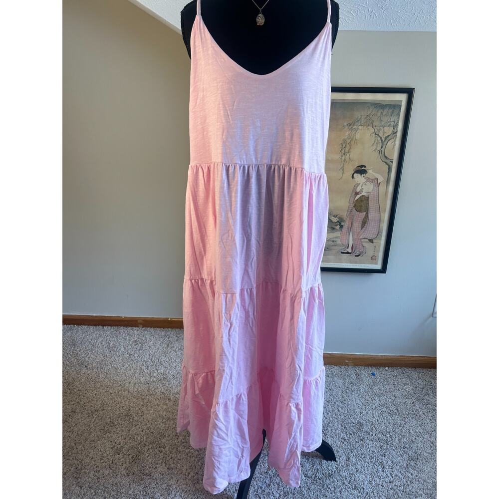 Old Navy Tiered Slub Knit Midi Cami Swing Dress Blush Pink XL Cottagecore Boho